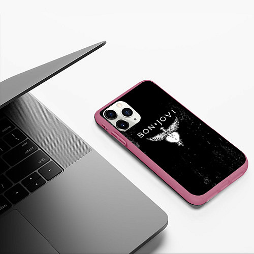 Чехол iPhone 11 Pro матовый Bon Jovi / 3D-Малиновый – фото 3