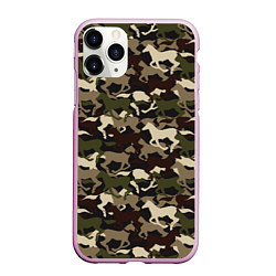 Чехол iPhone 11 Pro матовый Камуфляж - лошади, цвет: 3D-розовый