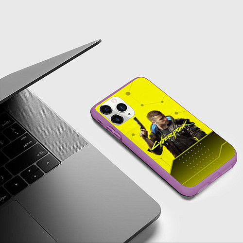 Чехол iPhone 11 Pro матовый CYBERPUNK 2077 / 3D-Фиолетовый – фото 3