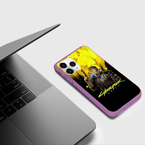 Чехол iPhone 11 Pro матовый Cyberpunk 2077 / 3D-Фиолетовый – фото 3