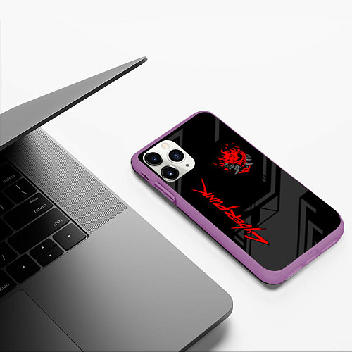 Чехол iPhone 11 Pro матовый Cyberpunk 2077: Grey Samurai / 3D-Фиолетовый – фото 3