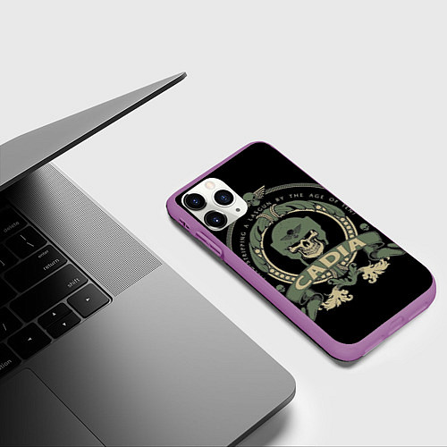 Чехол iPhone 11 Pro матовый Вархаммер - Cadia skull / 3D-Фиолетовый – фото 3