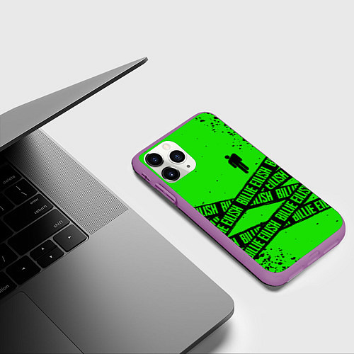 Чехол iPhone 11 Pro матовый BILLIE EILISH: Green & Black Tape / 3D-Фиолетовый – фото 3