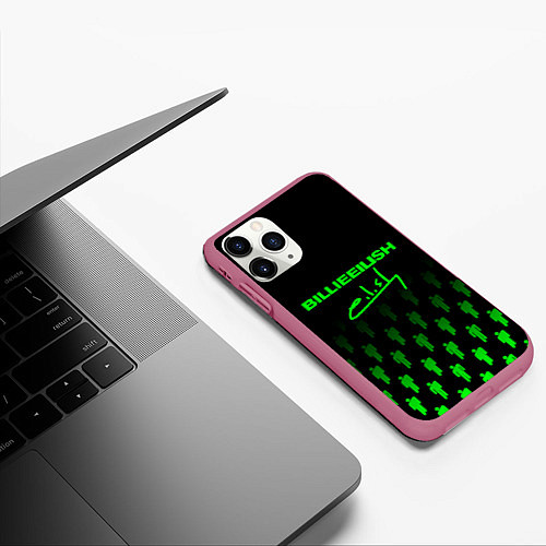 Чехол iPhone 11 Pro матовый Billie Eilish: Green & Black Autograph / 3D-Малиновый – фото 3