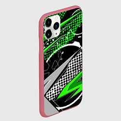 Чехол iPhone 11 Pro матовый Black and green corners, цвет: 3D-малиновый — фото 2