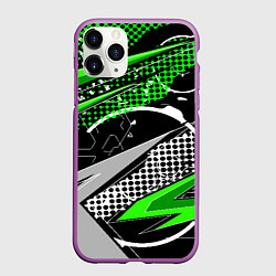 Чехол iPhone 11 Pro матовый Black and green corners, цвет: 3D-фиолетовый