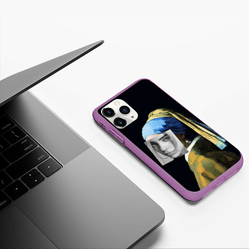 Чехол iPhone 11 Pro матовый Billie Eilish с Сережкой / 3D-Фиолетовый – фото 3