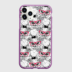 Чехол iPhone 11 Pro матовый Совы в очках, цвет: 3D-фиолетовый