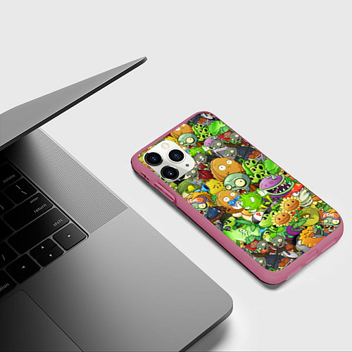 Чехол iPhone 11 Pro матовый PLANTS VS ZOMBIES / 3D-Малиновый – фото 3