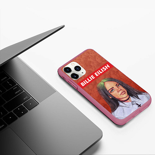 Чехол iPhone 11 Pro матовый Billie Eilish / 3D-Малиновый – фото 3