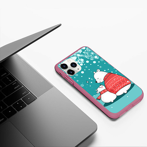 Чехол iPhone 11 Pro матовый North bear / 3D-Малиновый – фото 3