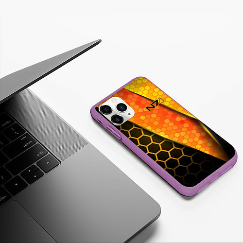 Чехол iPhone 11 Pro матовый Mass Effect N7 / 3D-Фиолетовый – фото 3
