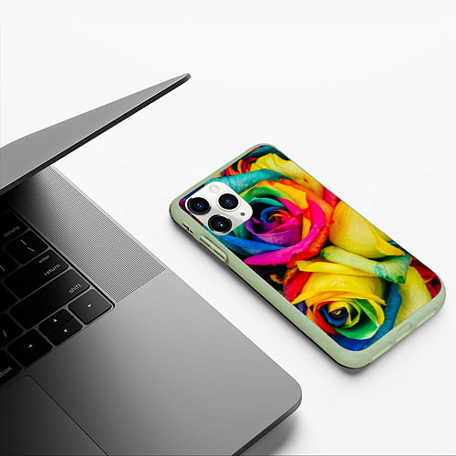 Чехол iPhone 11 Pro матовый Разноцветные розы / 3D-Салатовый – фото 3