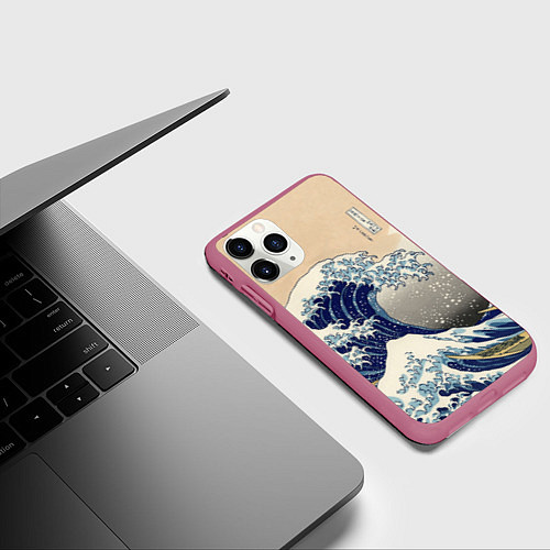 Чехол iPhone 11 Pro матовый Kanagawa Wave Art / 3D-Малиновый – фото 3