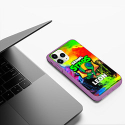 Чехол iPhone 11 Pro матовый BRAWL STARS LEON, цвет: 3D-фиолетовый — фото 2