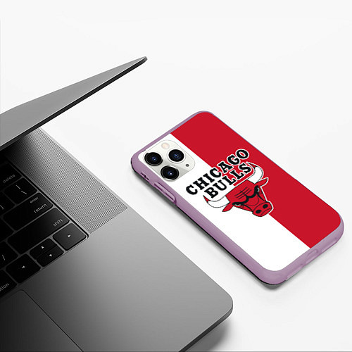 Чехол iPhone 11 Pro матовый CHICAGO BULLS / 3D-Сиреневый – фото 3