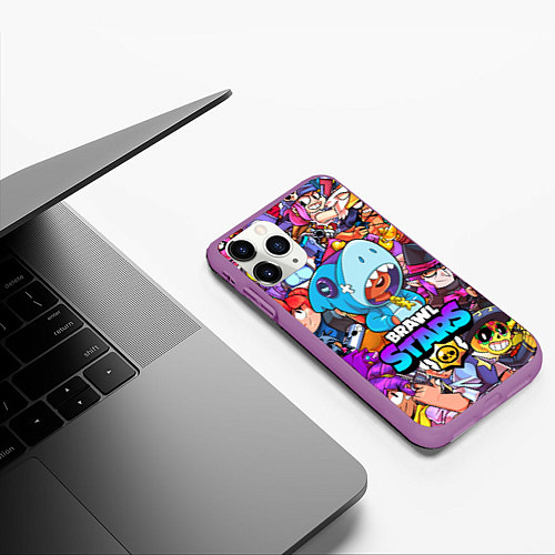 Чехол iPhone 11 Pro матовый BRAWL STARS LEON SHARK / 3D-Фиолетовый – фото 3