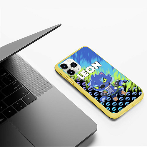 Чехол iPhone 11 Pro матовый BRAWL STARS ОБОРОТЕНЬ LEON / 3D-Желтый – фото 3