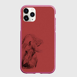Чехол iPhone 11 Pro матовый Конь на красном фоне, цвет: 3D-малиновый