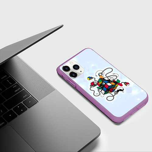 Чехол iPhone 11 Pro матовый Кубик Рубика / 3D-Фиолетовый – фото 3