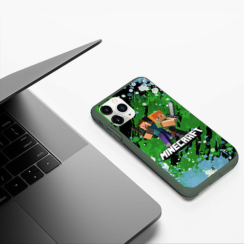 Чехол iPhone 11 Pro матовый Minecraft Майнкрафт / 3D-Темно-зеленый – фото 3