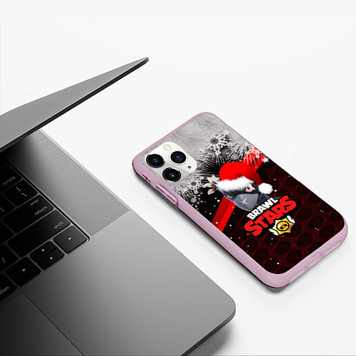 Чехол iPhone 11 Pro матовый Новогодний BRAWL STARS CROW / 3D-Розовый – фото 3