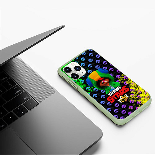 Чехол iPhone 11 Pro матовый Brawl Stars LEON / 3D-Салатовый – фото 3