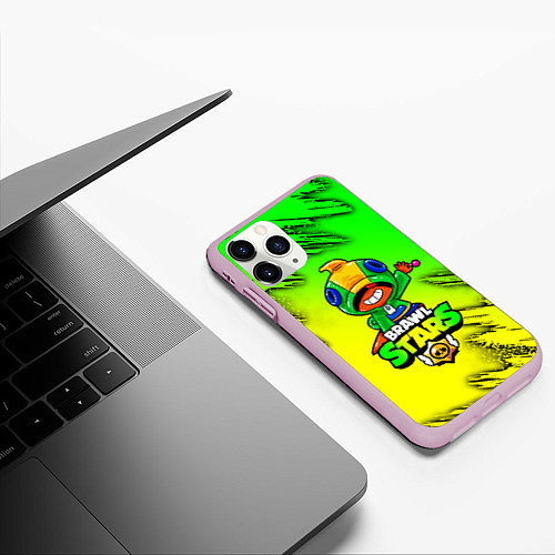 Чехол iPhone 11 Pro матовый Brawl Stars LEON / 3D-Розовый – фото 3