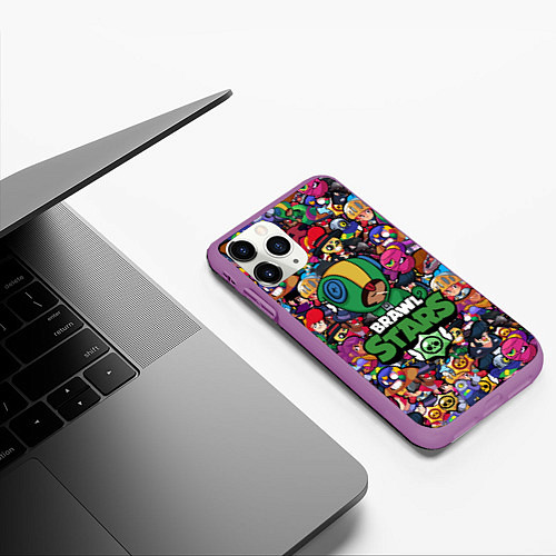 Чехол iPhone 11 Pro матовый BRAWL STARS LEON / 3D-Фиолетовый – фото 3