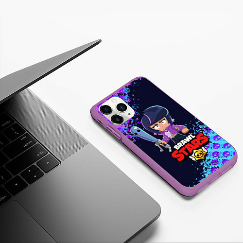 Чехол iPhone 11 Pro матовый BRAWL STARS BIBI / 3D-Фиолетовый – фото 3