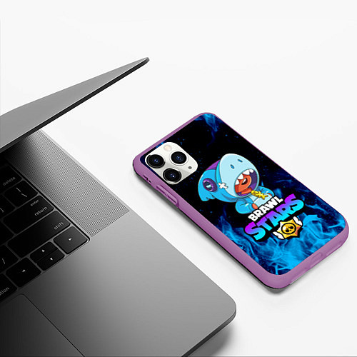 Чехол iPhone 11 Pro матовый BRAWL STARS LEON SHARK / 3D-Фиолетовый – фото 3