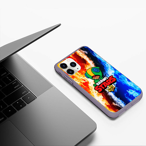 Чехол iPhone 11 Pro матовый BRAWL STARS LEON / 3D-Серый – фото 3