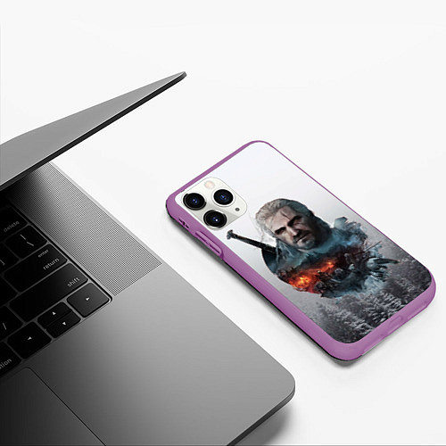 Чехол iPhone 11 Pro матовый Геральт из Ривии Ведьмак / 3D-Фиолетовый – фото 3