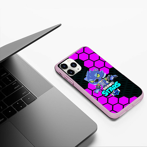 Чехол iPhone 11 Pro матовый BRAWL STARS ОБОРОТЕНЬ LEON / 3D-Розовый – фото 3