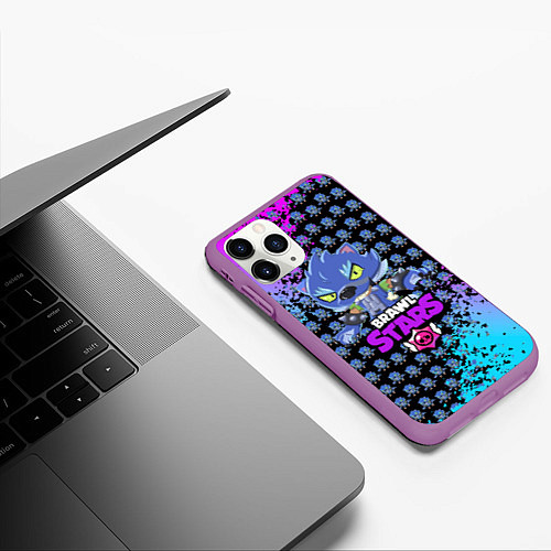 Чехол iPhone 11 Pro матовый BRAWL STARS LEON ОБОРОТЕНЬ / 3D-Фиолетовый – фото 3