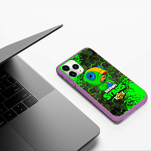 Чехол iPhone 11 Pro матовый BRAWL STARS LEON / 3D-Фиолетовый – фото 3