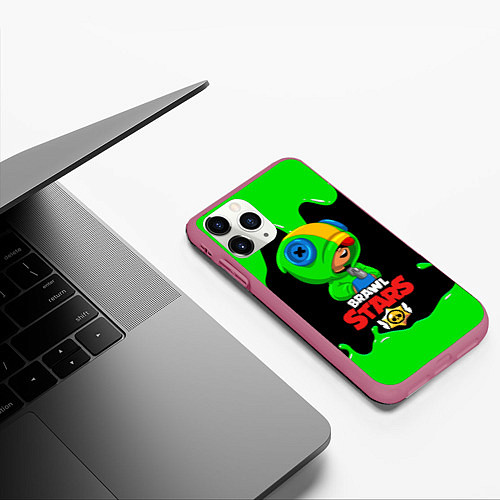 Чехол iPhone 11 Pro матовый BRAWL STARS LEON / 3D-Малиновый – фото 3