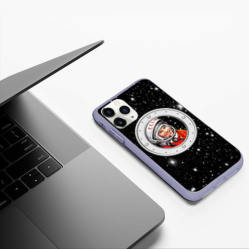 Чехол iPhone 11 Pro матовый Юрий Гагарин звездное небо / 3D-Светло-сиреневый – фото 3