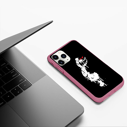 Чехол iPhone 11 Pro матовый MONOKUMA / 3D-Малиновый – фото 3