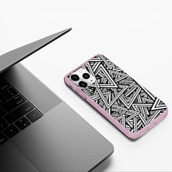 Чехол iPhone 11 Pro матовый Треугольники, цвет: 3D-розовый — фото 2