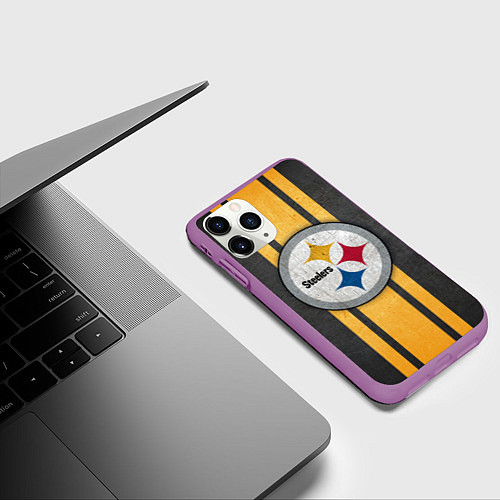 Чехол iPhone 11 Pro матовый Pittsburgh Steelers / 3D-Фиолетовый – фото 3