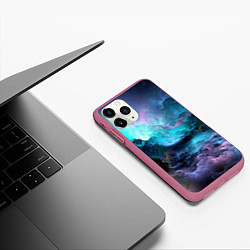 Чехол iPhone 11 Pro матовый Космос фрактал, цвет: 3D-малиновый — фото 2