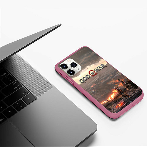 Чехол iPhone 11 Pro матовый GOD OF WAR / 3D-Малиновый – фото 3