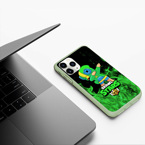 Чехол iPhone 11 Pro матовый Brawl Stars Leon, Dab / 3D-Салатовый – фото 3