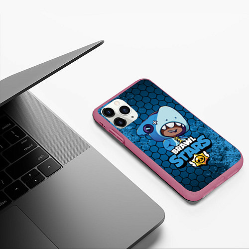 Чехол iPhone 11 Pro матовый Brawl Stars LEON SHARK / 3D-Малиновый – фото 3