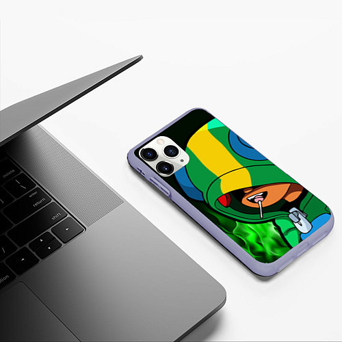 Чехол iPhone 11 Pro матовый Brawl Stars LEON / 3D-Светло-сиреневый – фото 3