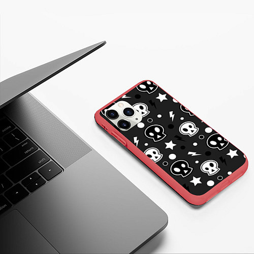 Чехол iPhone 11 Pro матовый Черепа, Молния, Звезды / 3D-Красный – фото 3