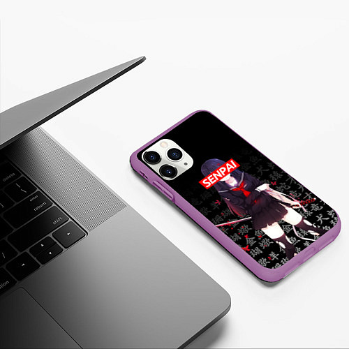 Чехол iPhone 11 Pro матовый SENPAI ANIME / 3D-Фиолетовый – фото 3