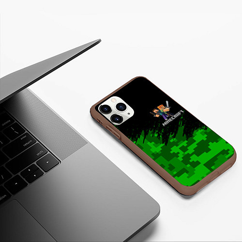 Чехол iPhone 11 Pro матовый MINECRAFT / 3D-Коричневый – фото 3