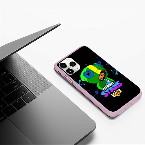 Чехол iPhone 11 Pro матовый Brawl Stars LEON / 3D-Розовый – фото 3